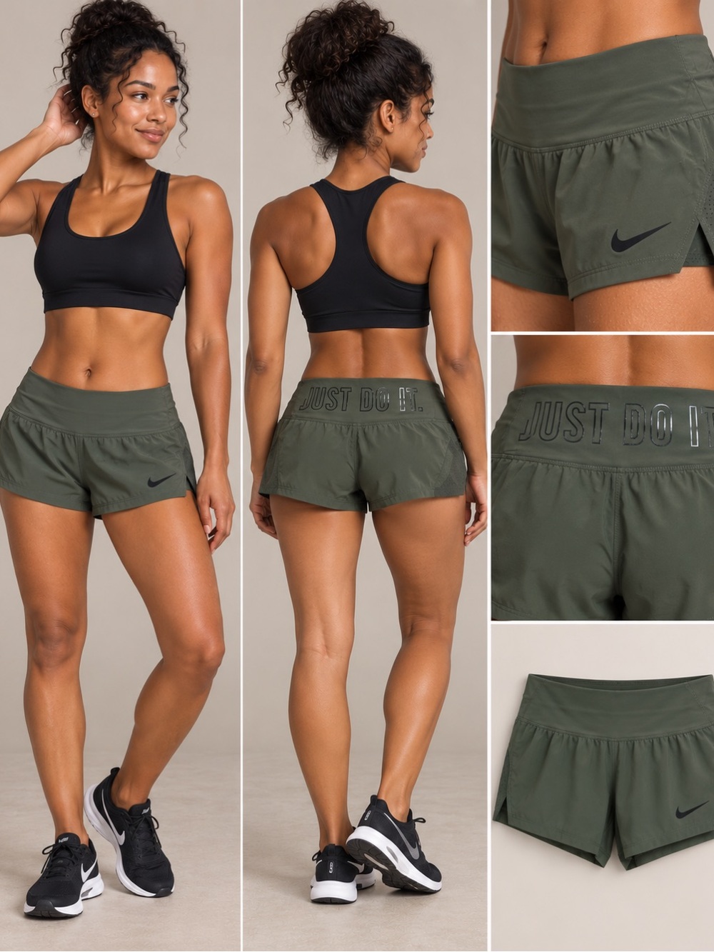 Nike Women’s Olive Green Running Shorts - 'Just Do It'